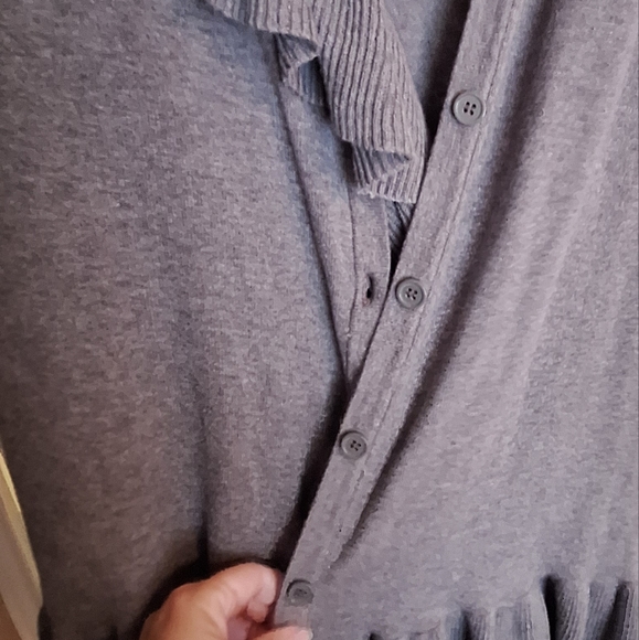 New Directions Long, Ruffled, Buttoned Cardigan - Picture 9 of 11